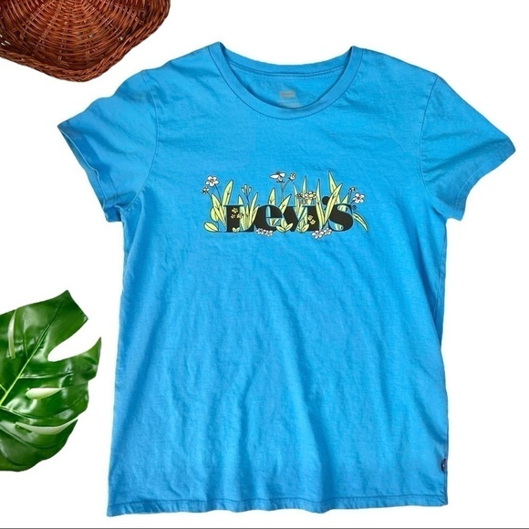 Levi’s As They Grow Wildflower Daisy Graphic Short Sleeve Blue T-Shirt Small - Picture 3 of 14